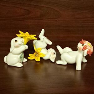 Fitz & Floyd Essentials Bunny Blooms Set Of 3 Tumbling Bunnies Spring Easter